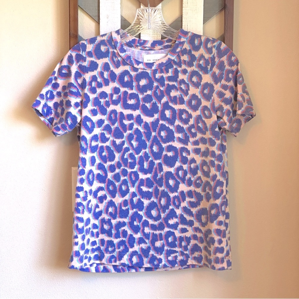 XS SOL ANGELES Animal Print Tee T Shirt S/S Super Soft Tan Blue Neon Worn Once